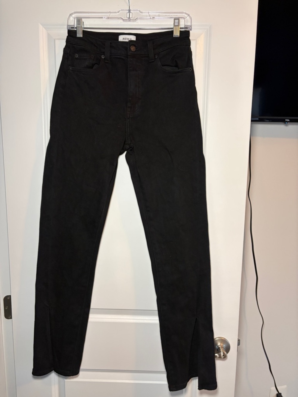 Pistola | Black Slim Flare Jeans with Front Slit - Picture 2 of 7